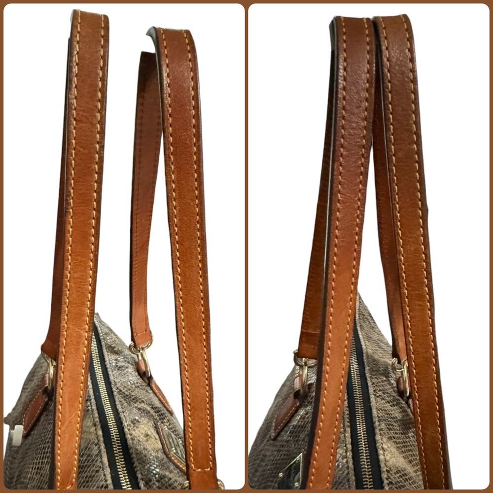 Dooney & Bourke Snakeskin Embossed Leather Tote Shoulder Bag Zip Top Brown Large - Picture 13 of 14